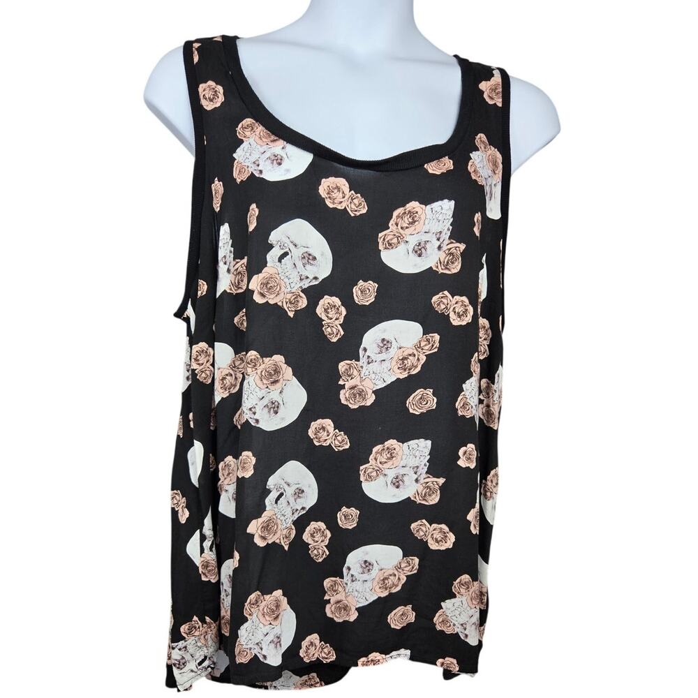 Torrid Skull and Rose Tank Top Plus Size 3, Black Floral Goth Alternative Grunge